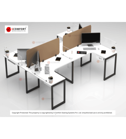 Scomfort SC-WRT11 Curve Sharing Desking Workstation with glass partition and board Devider with seating capacity 4 People